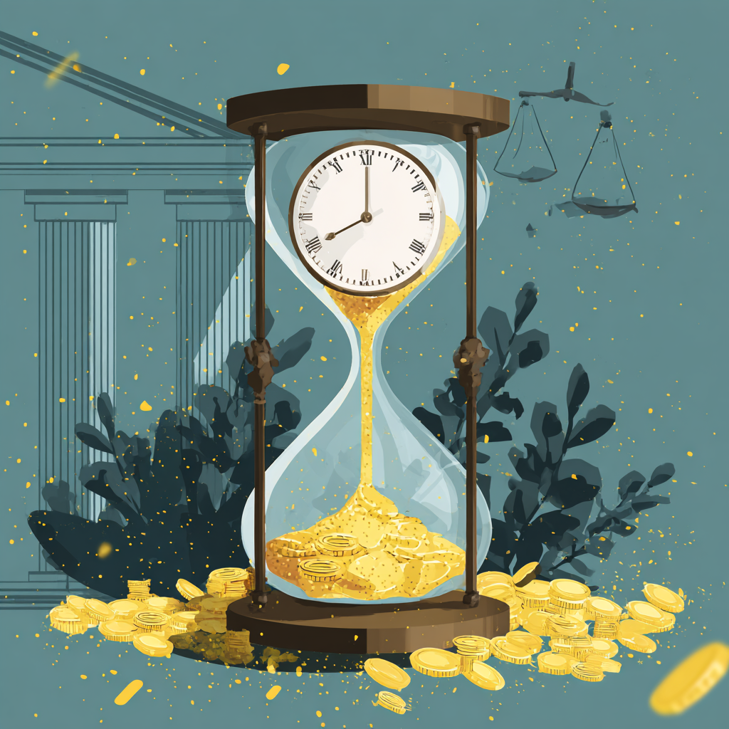 Overtime paperwork and clock illustration